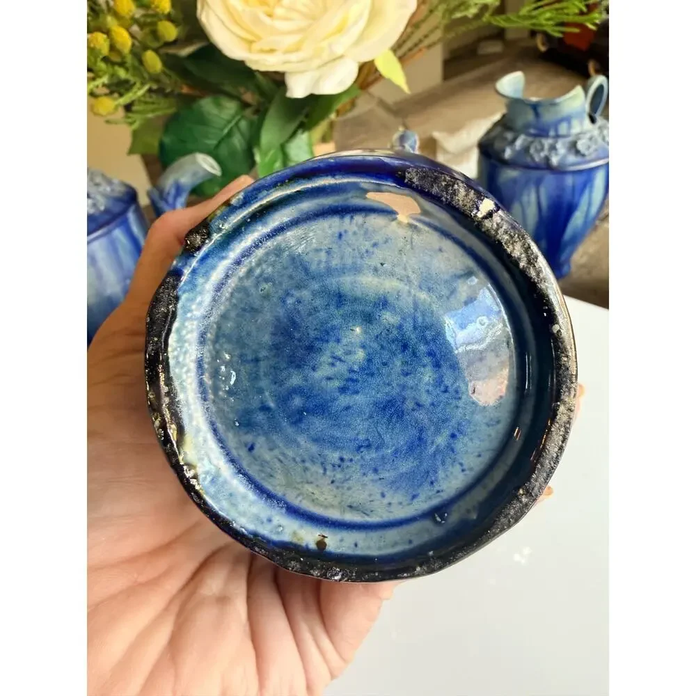 Vintage 1950 Cobalt Blue Ceramic, Exquisite, Delicate, Tea Set - 13 pcs